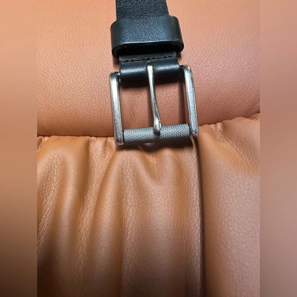 Men's Classic Black Leather Belt Size 36 Silver Buckle Jeans Trouser